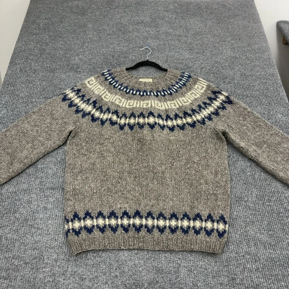 Vintage Kathleen Burke Sweater Men L Brown Wool Fair Isle Crew Neck Nordic Style